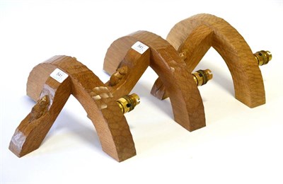 Lot 541 - Three Robert "Mouseman " Thompson Oak Double Wall Light Brackets, semi-circular design with two...