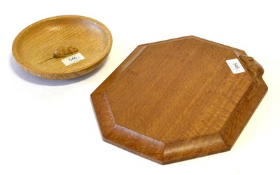 Lot 546 - A Robert  "Mouseman " Thompson Oak Bread Board, with a carved mouse signature, 31cm; and A...