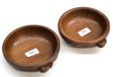 Lot 547 - A Pair of Modern Robert  "Mouseman " Thompson Oak Nut Bowls, each with a carved mouse signature...