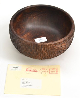 Lot 550 - A Robert  "Mouseman " Thompson Walnut Bowl, with tooled exterior, with carved mouse signature,...