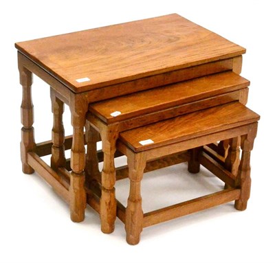 Lot 555 - A Sid Pollard of Thirsk Oak Nest-of-Tables, each with rectangular tops, on octagonal legs joined by