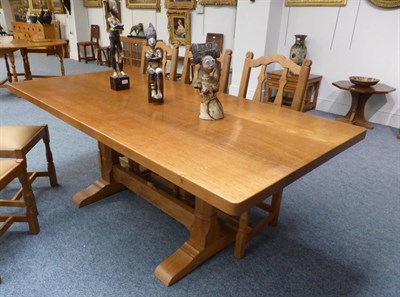 Lot 567 - A Colin  "Beaverman " Almack 6'3 " Oak Refectory Table, on two octagonal legs joined by a...