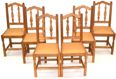 Lot 568 - A Set of Six Colin  "Beaverman " Almack Oak Dining Chairs, shaped top rail above two shaped splats