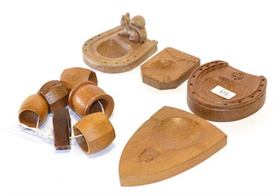 Lot 573 - Six Yorkshire Craftsmen Oak/Mahogany Napkin Rings, by Albert Jeffray (Eagle) Lyndon Hammell...