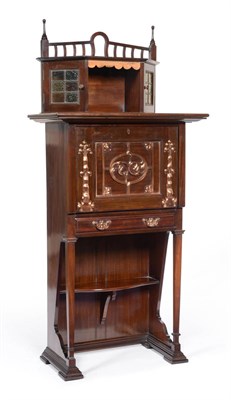 Lot 580 - An Art Nouveau Mahogany Writing Desk Cabinet, the raised gallery above a central open...