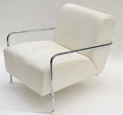 Lot 588 - A Viccarbe Colubi Armchair, designed by Ramon Taengua, white leather upholstery on a chromed...