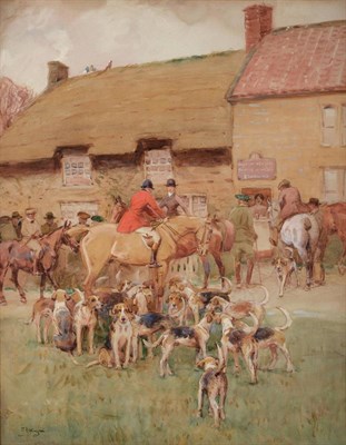 Lot 621 - John Atkinson (1863-1924) Hunt meet outside a public house Signed, watercolour heightened with...