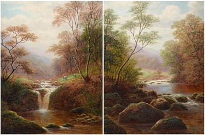 Lot 630 - William Mellor (1851-1931)  "On the Esk, Glaisdale "  "View near Rydal, Westmoreland "  Signed, oil