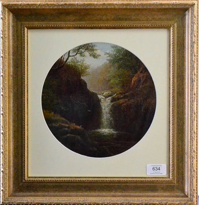 Lot 634 - William Mellor (1851-1931)  "Fall on Thornton Ghyll, Ingleton "  Signed, oil on board, 22cm (tondo)