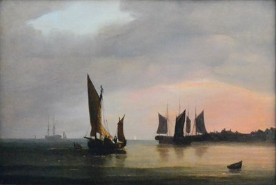 Lot 646 - Attributed to Alfred Clint (1807-1885)  Shipping vessels in a calm at sunset Oil on canvas,...