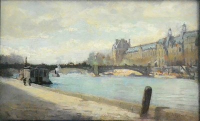 Lot 647 - Alexander Mann ROI (1853-1908)  The Seine and Louvre, Paris  Signed and dated 1881, oil on...