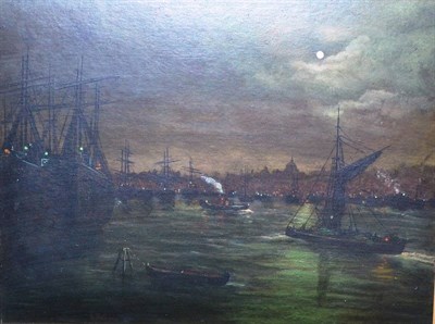 Lot 650 - Attributed to Walter Meegan (1859-1944) Nocturne view of the Pool of London Signed, oil on...