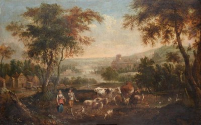 Lot 653 - Attributed to Francesco Zuccarelli (1702-1788) Italian  Country folk herding cattle and sheep...