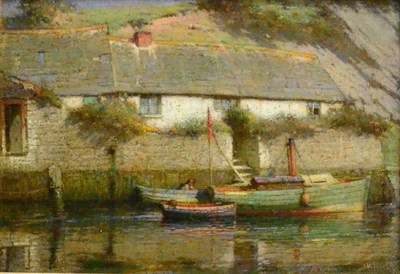 Lot 665 - James Valentine Jelley RBSA (fl.1878-1942)  "A Riverside Cottage " Signed, bears artist's inscribed