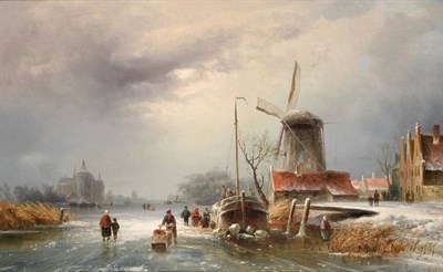 Lot 670 - Circle of Nicholas Johannes Roosenboom (1805-1880) Dutch Frozen river landscape with figures...