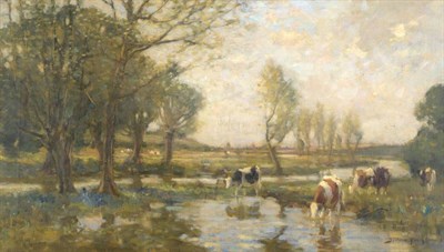 Lot 671 - Bertram Preistman RA, ROI, NEAC, IS (1868-1951) Cattle watering in a summer landscape  Signed,...