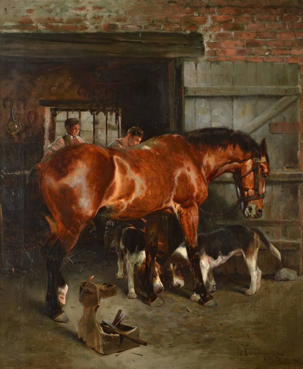 Lot 674 - William Woodhouse (1857-1937)  "At the Forge " Signed, oil on canvas, 59.5cm 49.5cm