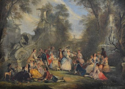 Lot 677 - Attributed to Henry Andrews (1794-1868)  Fête champêtre and a game of blind man's bluff  Oil...