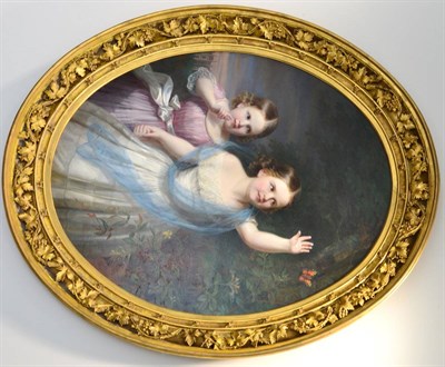 Lot 678 - Circle of Charles Baxter (1809-1879) Two young girls chasing a butterfly in a country house...