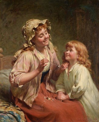 Lot 683 - Edwin Thomas Roberts (1840-1917)  "Never Too Late to Mend " Signed, signed and inscribed verso, oil