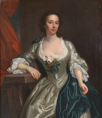 Lot 696 - Circle of Allan Ramsay (1713-1784)  Anna Sneyd, three-quarter length wearing a white satin...