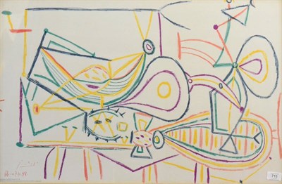 Lot 715 - After Pablo Picasso (1881-1973) Spanish  "Composition " Signed, inscribed and dated 7.10.48,...