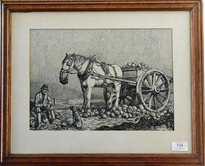 Lot 734 - Frederick (Fred) Cecil Jones RBA (1891-1966) A meal in the fields Signed, pen and ink, 24.5cm...