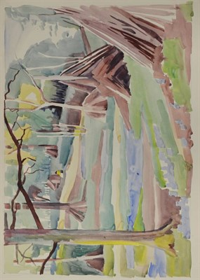 Lot 739 - Edith Lawrence (1890-1973) A goat grazing on a woodland path Pencil and watercolour, together...