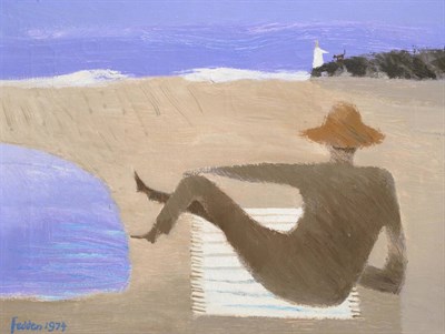 Lot 746 - Mary Fedden RA (1915-2012) Figure at rest on a beach looking out to sea Signed and dated 1974,...