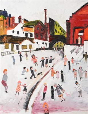 Lot 754 - Fred Yates (1922-2008)  "Northern Town " Signed, acrylic on canvas, 99cm by 77cm   Provenance:...