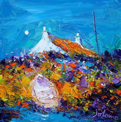 Lot 763 - John Lowrie Morrison  "Jolomo " (b.1948)   "Beached Boat Isle of Harris " Signed, signed, inscribed