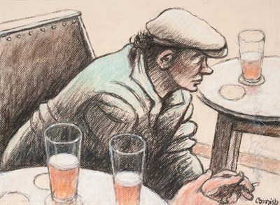 Lot 778 - Norman Stansfield Cornish (1919-2014) A man seated at a table with pints of beer Signed,...