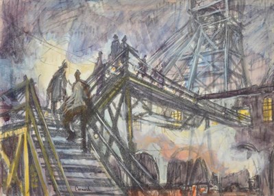 Lot 779 - Norman Stansfield Cornish (1919-2014)  Miners climbing the pit gantry steps Signed, mixed...