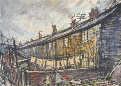 Lot 782 - Norman Stansfield Cornish (1919-2014)  Figures and a dog before terraced houses Signed, mixed...