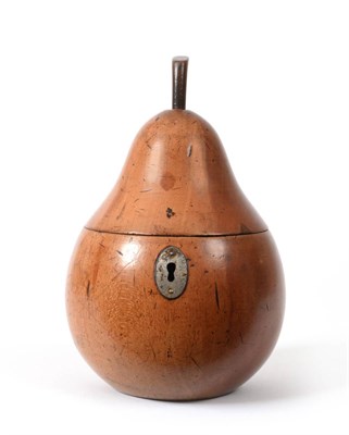 Lot 796 - A George III Fruitwood Tea Caddy, in the form of a pear with stained stalk, hinge and...