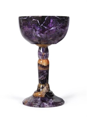 Lot 821 - A Cliff Blue Vein Derbyshire Blue John Goblet, probably late 20th century, with rounded bowl...