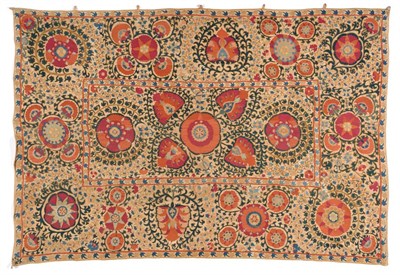 Lot 845 - Fine 19th Century Bukhara Suzani Emirate of Bukhara Comprised of four panel, woven in silk on a...