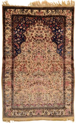 Lot 862 - A Rare Silk Souf Kashan Prayer Rug The pale corn field centred by an urn issuing flowers surrounded