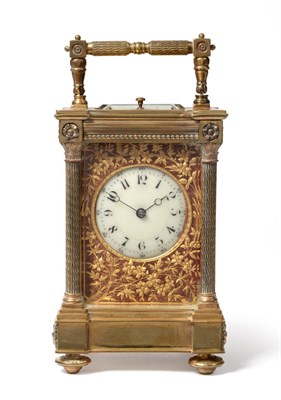 Lot 863 - A Brass Striking and Repeating Carriage Clock, circa 1890, carrying handle and repeat button,...