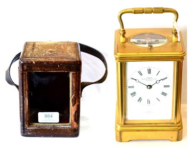 Lot 864 - A Brass Striking and Repeating Carriage Clock, stamped Drocourt, retailed by Grohe, Pennington...