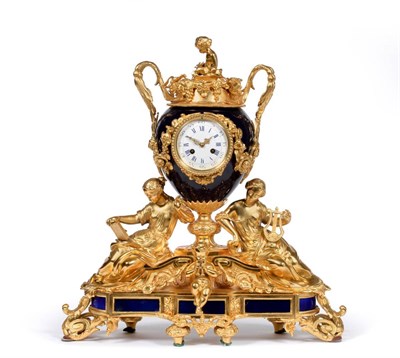 Lot 873 - An Ormolu and Sevres Style Striking Mantel Clock, retailed by Levy Freres A Paris, circa 1880,...