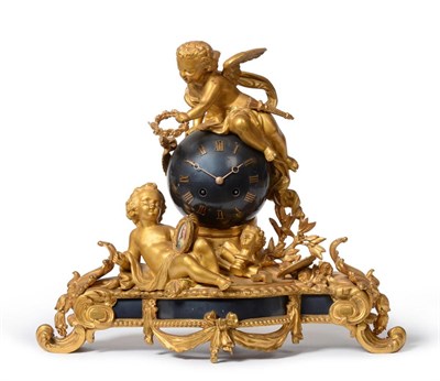 Lot 875 - An Ormolu Striking Mantel Clock, circa 1870, surmounted by a winged cherub holding a wreath,...