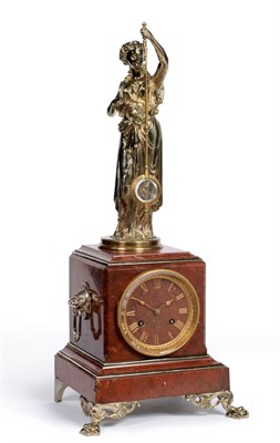 Lot 881 - A Good Red Marble Striking Mystery Clock, signed A R Guilmet, circa 1870, surmounted by a gilt...