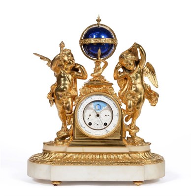 Lot 884 - An Unusual Ormolu and White Marble Calendar Moonphase Striking Mantel Clock with a Revolving...