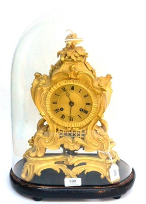 Lot 890 - An Ormolu Striking Mantel Clock, circa 1870, scroll decorated case, pierced side frets,...