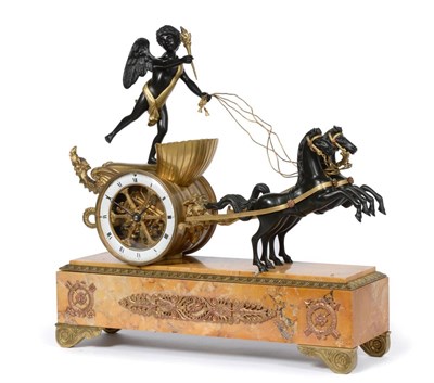 Lot 893 - A Good Ormolu Bronze and Sienna Marble Striking Chariot Mantel Clock, circa 1880, case...