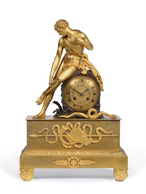 Lot 895 - An Ormolu Striking Figural Mantel Clock, circa 1830, surmounted by a classical gentleman...