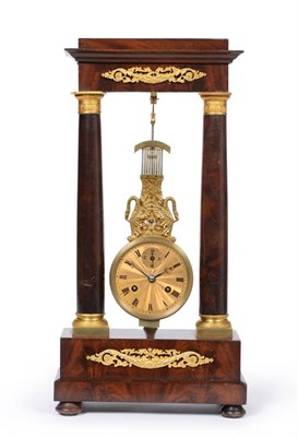 Lot 902 - An Unusual Mahogany and Gilt Metal Mounted Oscillating Movement Portico Striking Mantel Clock, 19th