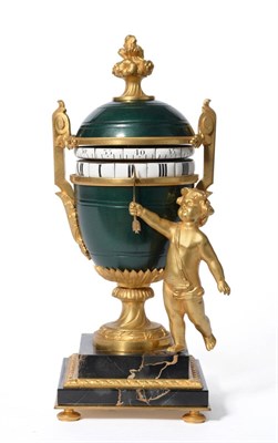 Lot 916 - An Unusual Small Ormolu Mounted Revolving Chapter Ring Mantel Timepiece, circa 1900, urn shaped...