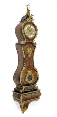 Lot 920 - A Large  "Boulle " Striking Wall Clock, circa 1880, waisted bombe case surmounted by the figure...